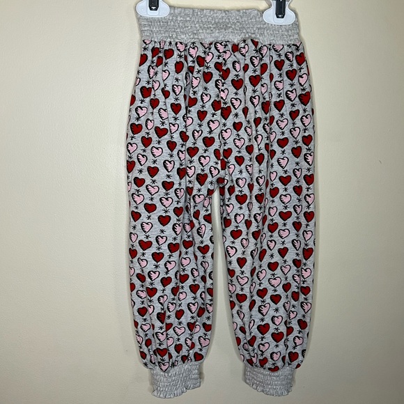 LITTLE WINGS ORGANIC HEART HAREM JOGGER PANTS PINK RED GRAY HEARTS PAPER WINGS 3 - Picture 8 of 9